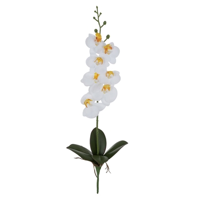 Orquídea Artificial Realista Florarte Toque com Folha Branca 45cm (MP)