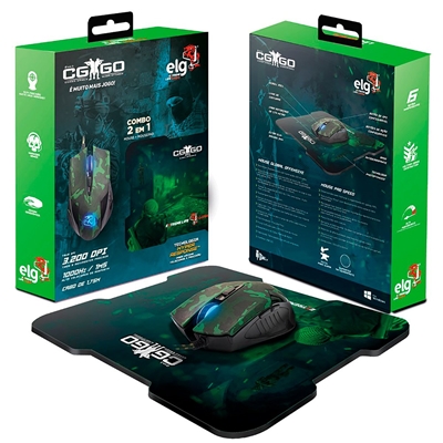 Mouse e Mousepad Gamer ELG 2 Em 1 Global Offensive CGGO21