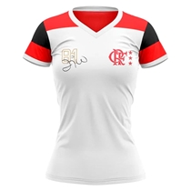Camisa Flamengo Feminina Braziline Zico Retrô Branca G (MP)