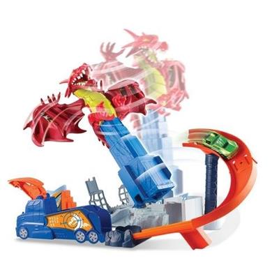 A PISTA HOT WHEELS COM O DRAGÃO GIGANTE NA CIDADE. OS CARRINHOS